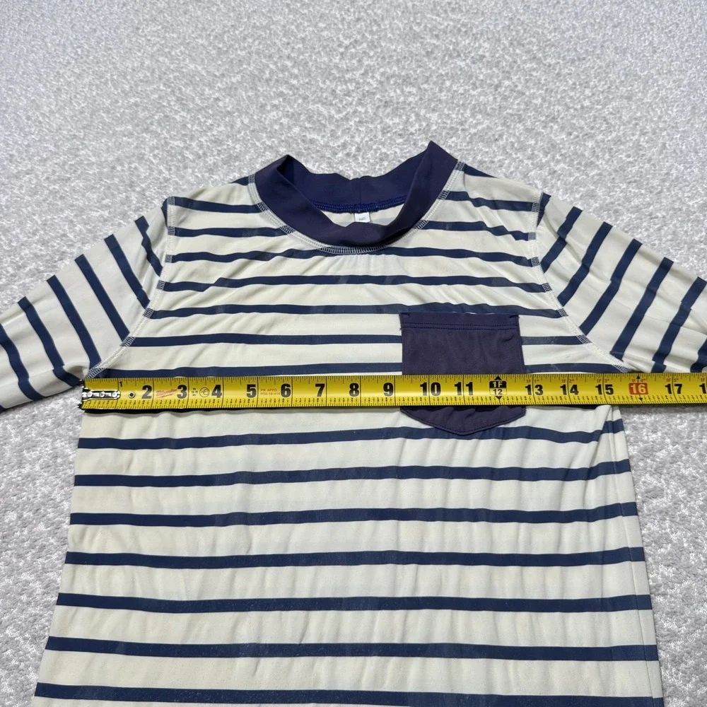 Boden Rash Guard Shirt Youth 11-12Y Blue White Striped Long Sleeve UPF 40+ Swim